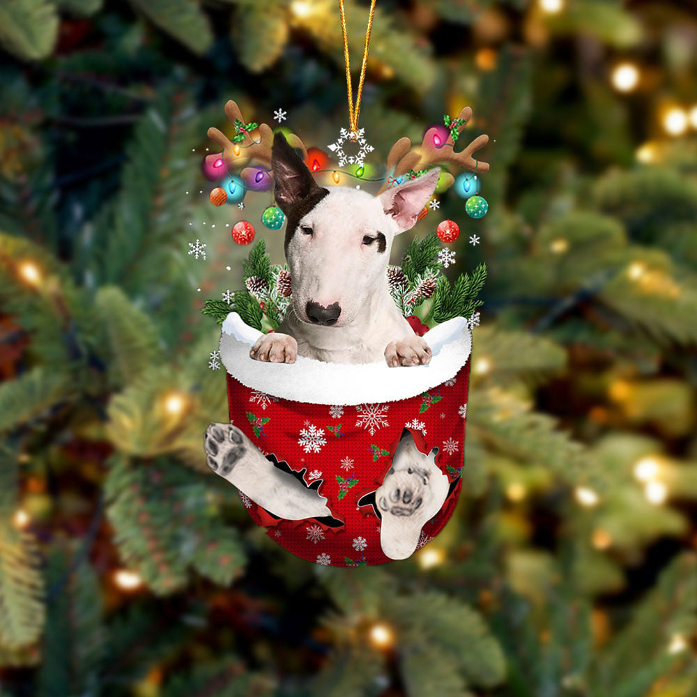 Bull Terrier 1 In Snow Pocket Christmas Ornament Flat Acrylic Dog Ornament, Christmas Shape Ornament, Happy Christmas Ornament, Happy Christmas Ornament, Christmas Gift, Christmas Decoration