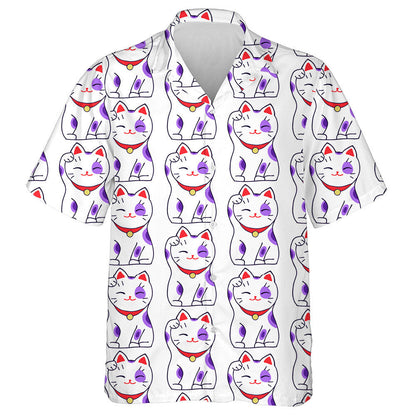 Sitting Hand Drawn Lucky Cats Japanese Culture Hawaiian Shirt, Hawaiian Shirt Gift, Christmas Gift