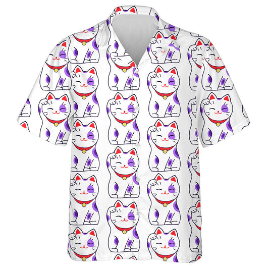 Sitting Hand Drawn Lucky Cats Japanese Culture Hawaiian Shirt, Hawaiian Shirt Gift, Christmas Gift