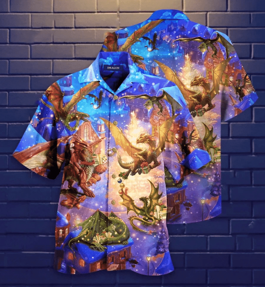 Design Hawaiian Shirt Christmas Dragon Believe In Magic,Hawaiian Shirt Gift, Christmas Gift