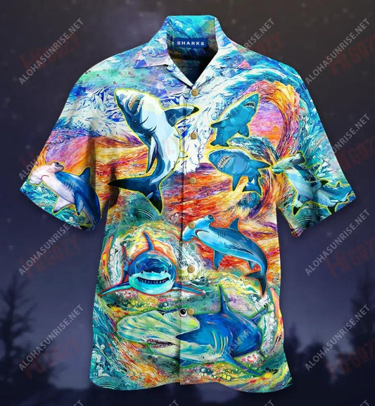 Sharks World Short Hawaiian Shirt Ocean Hawaiian T Shirts Custom Hawaiian Shirts Crazy Shirts Hawaii, Hawaiian Shirt Gift, Christmas Gift