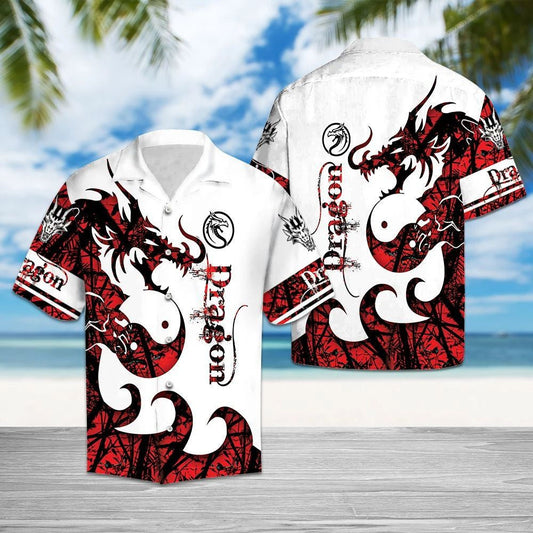 Red Dragon Yin Yang Tai Chi Design Hawaiian Shirt, Hawaiian Shirt Gift, Christmas Gift