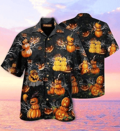 Carved Pumpkin Lantern Halloween Dramatic Hawaiian Shirt, Hawaiian For Gift
