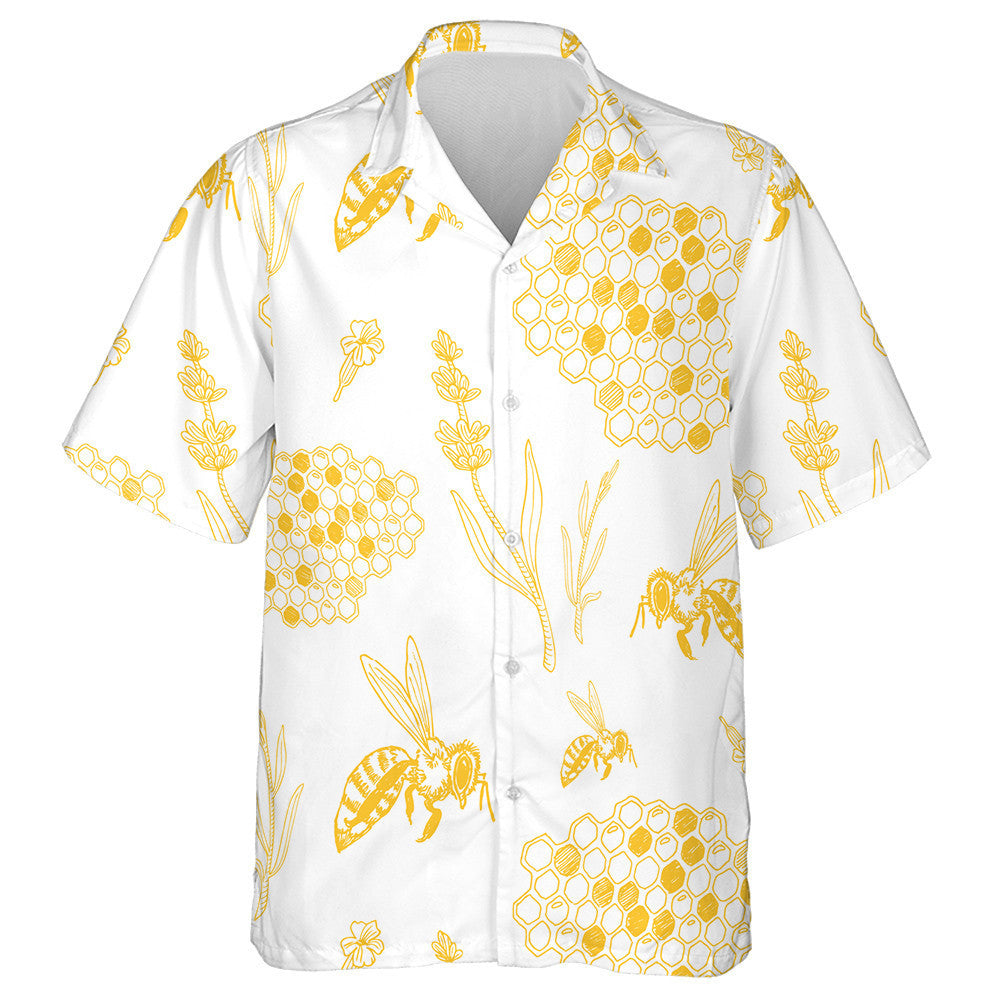 Natural Background With Honeycomb Bee Flowers And Branches Hawaiian Shirt, Hawaiian Shirt Gift, Christmas Gift
