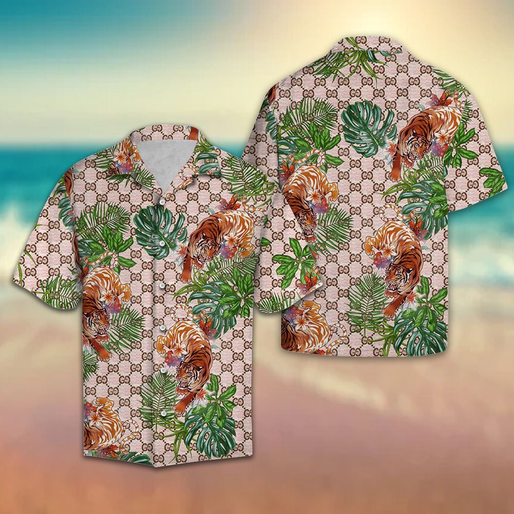 Tiger Walking Into Forest Pink And Gray Plaid Hawaiian Shirt, Hawaiian Shirt Gift, Christmas Gift