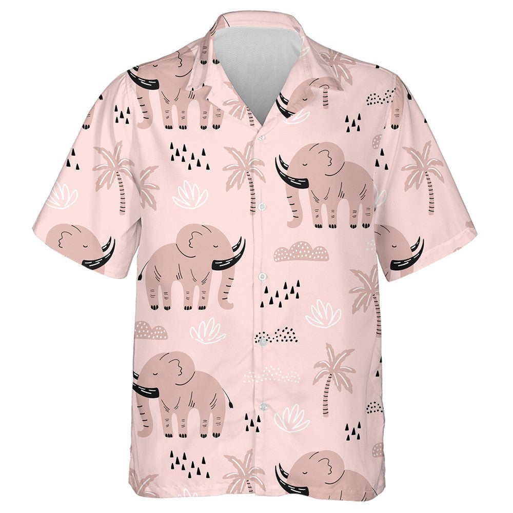 Sleeping Elephants With Palm Tree Rain And Cloud Hawaiian Shirt, Hawaiian Shirt Gift, Christmas Gift