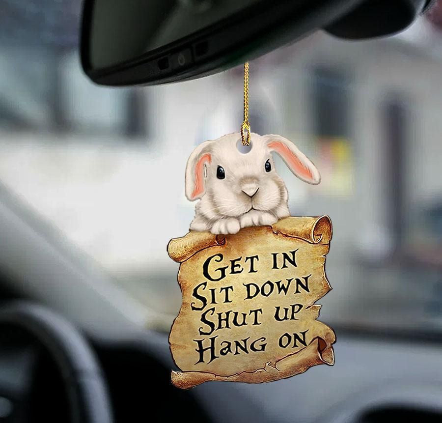 Bunny Get in Sit down 2 sides Ornament, Happy Christmas Ornament, Christmas Gift, Christmas Decoration