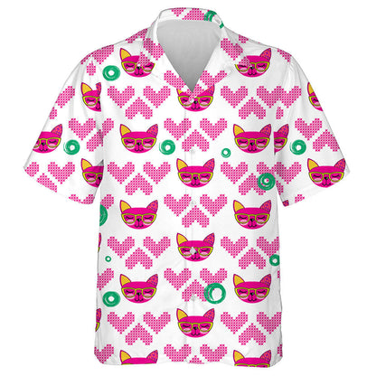 Pussy Cat Had Repeated Backdrop With Knitted Hearts Hawaiian Shirt, Hawaiian Shirt Gift, Christmas Gift