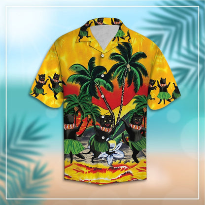 Cat Aloha Jumping On Sand Pattern Hawaiian Shirt, Hawaiian For Gift