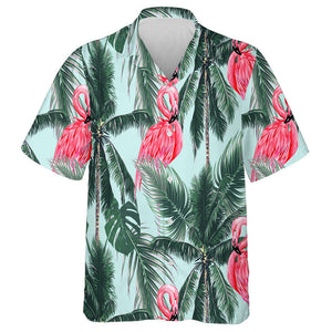 Pink Flamingo Tropical With Palm Tree Hawaiian Shirt,Hawaiian Shirt Gift, Christmas Gift