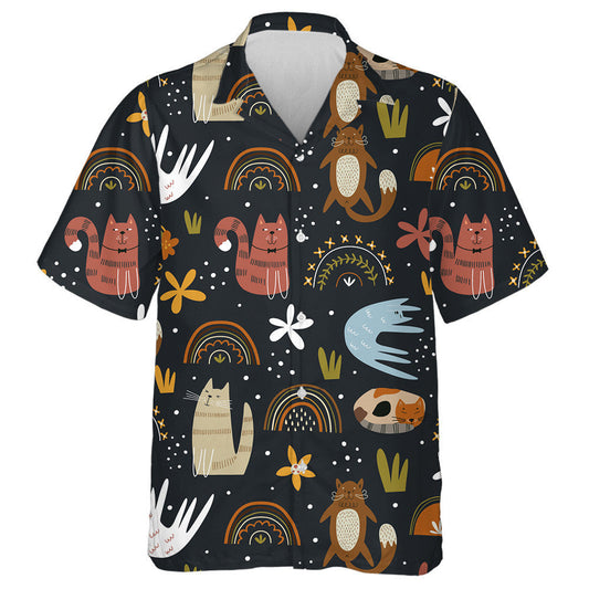 Cute Cats And Flowers Spring Background Hawaiian Shirt,Hawaiian Shirt Gift, Christmas Gift