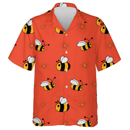 Hand Drawn Bees And Flowers On Red Hawaiian Shirt, Hawaiian Shirt Gift, Christmas Gift