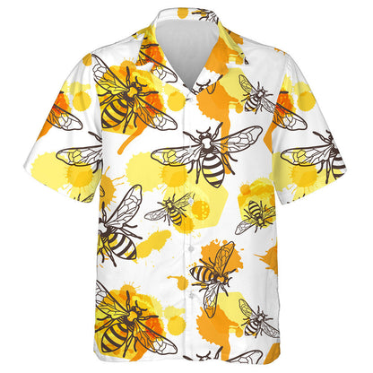 Natural Summer Linear Bee Liquid Honey And Honeycombs Hawaiian Shirt, Hawaiian Shirt Gift, Christmas Gift