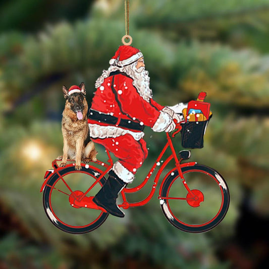 Santa Claus Riding A Bike With German Shepherd (4)-Two Sided Ornament, Christmas Gift,Christmas Decoration