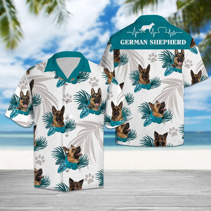 Love German Shepherd Heartbeat Pattern Hawaiian Shirt, Hawaiian For Gift