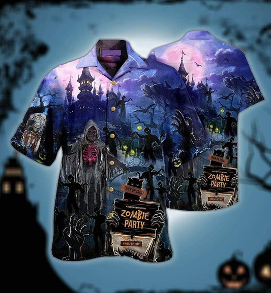 Halloween Zombie Party Trick Or Treat Background Hawaiian Shirt, Hawaiian Shirt Gift, Christmas Gift