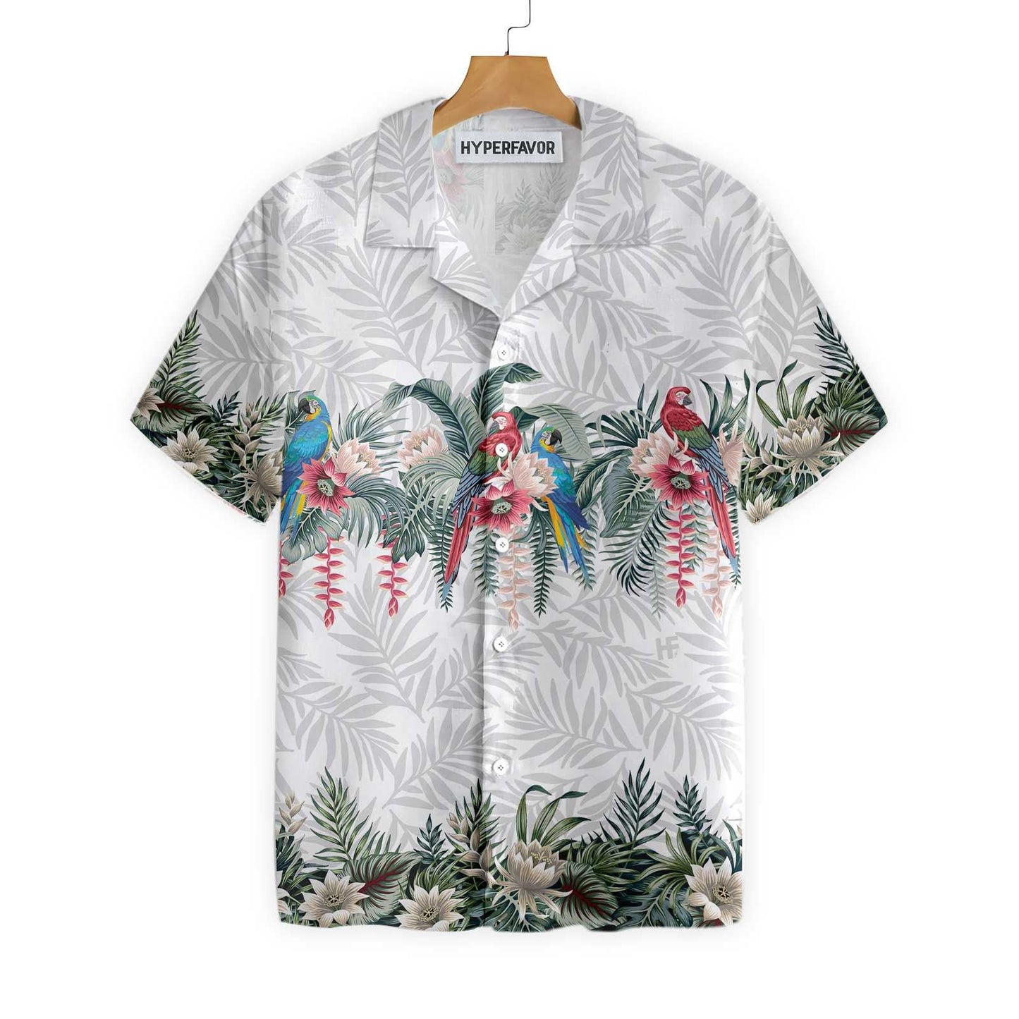Vintage Botanical Lotus And Macaw Parrot Design Hawaiian Shirt, Hawaiian Shirt Gift, Christmas Gift