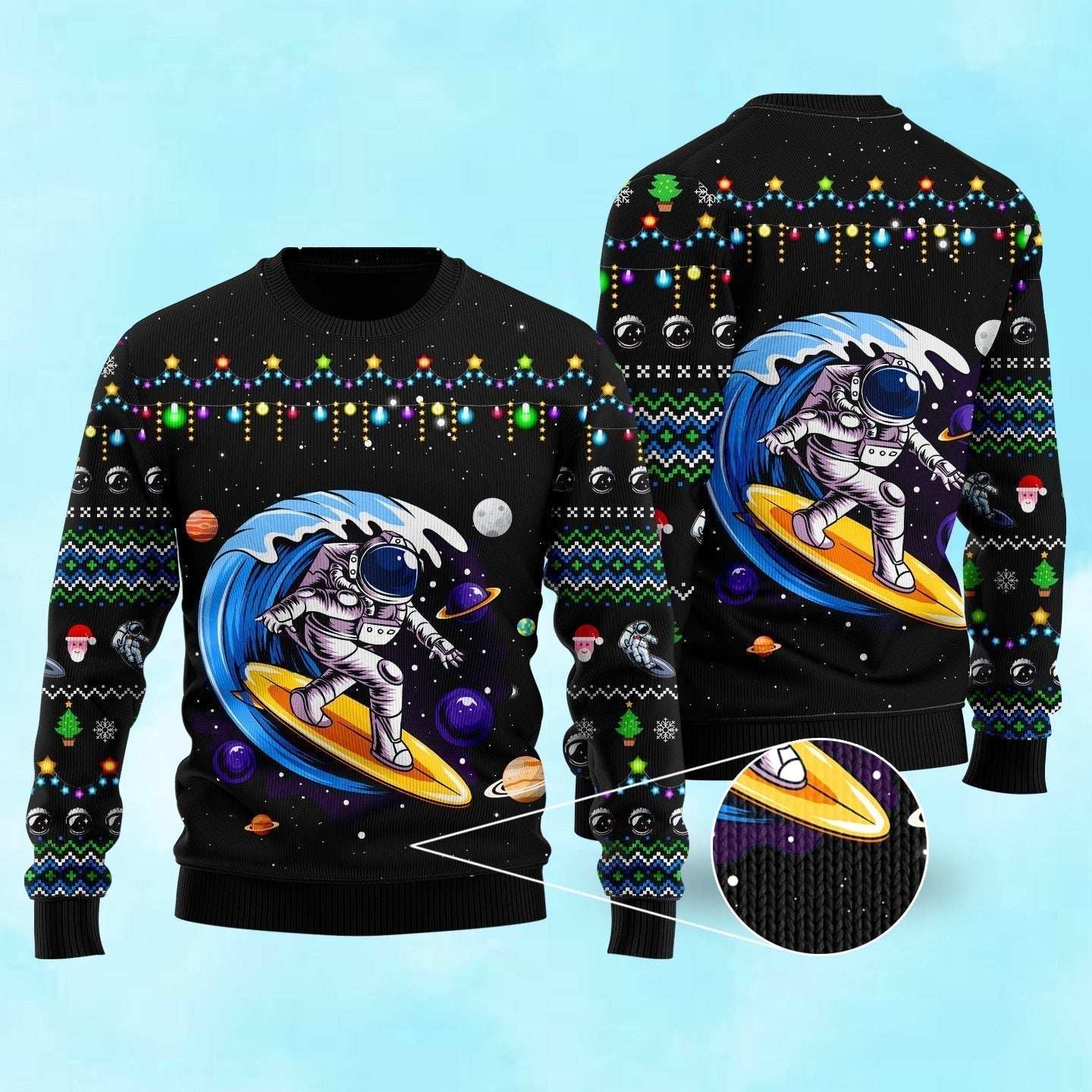 Astronauts Surf On A Surfboard In Space Ugly Christmas Sweater,Christmas Ugly Sweater,Christmas Gift,Gift Christmas 2022