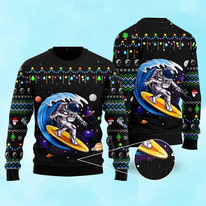 Astronauts Surf On A Surfboard In Space Ugly Christmas Sweater,Christmas Ugly Sweater,Christmas Gift,Gift Christmas 2022