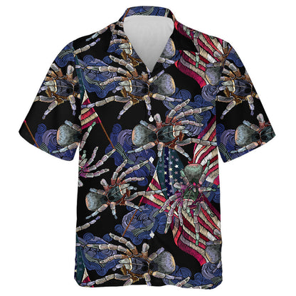 Embroidery Spider Rippled American Flag Night Sky Hawaiian Shirt, Hawaiian Shirt Gift, Christmas Gift