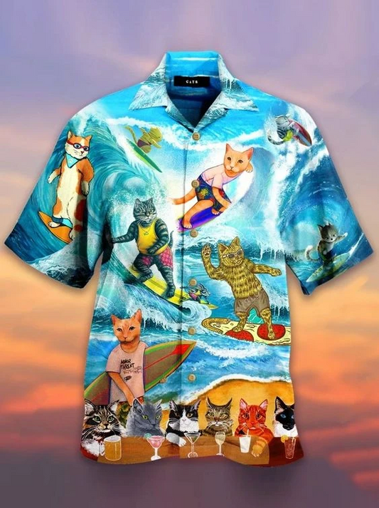 For Men And Women, Party Cats Surf Hawaiian Shirt  Crazy Funny Hawaiian Shirt  Vintage Hawaiian Shirt, Hawaiian Shirt Gift, Christmas Gift