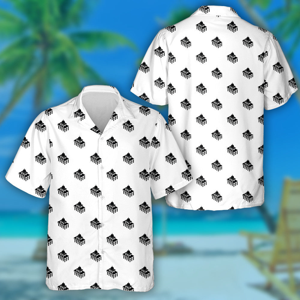 White House Usa Pattern In Black And White Hawaiian Shirt, Hawaiian Shirt Gift, Christmas Gift