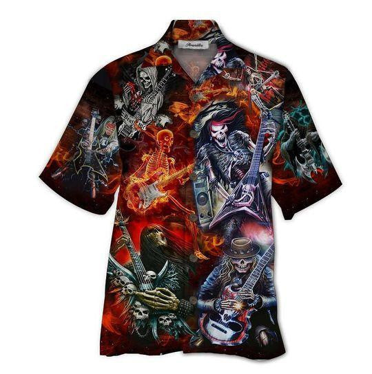 Guitar And Skull Colorful Design Hawaiian Shirt, Hawaiian Shirt Gift, Christmas Gift