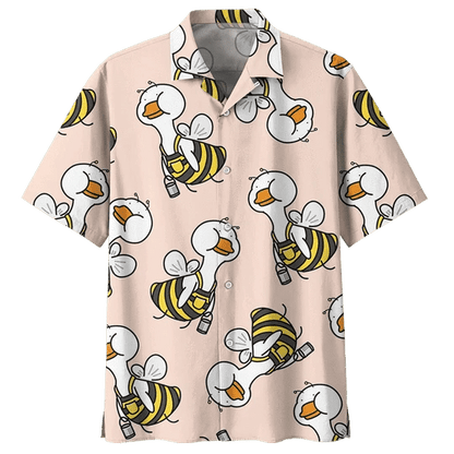 Bee Duck Background Design Hawaiian Shirt, Hawaiian For Gift
