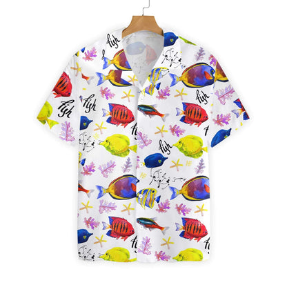 Colorful Fish V2 On White Skin Pattern Hawaiian Shirt, Hawaiian Shirt Gift, Christmas Gift
