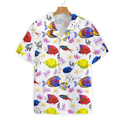 Colorful Fish V2 On White Skin Pattern Hawaiian Shirt, Hawaiian Shirt Gift, Christmas Gift
