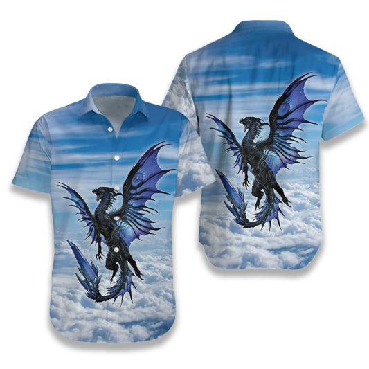 Blue Dragon On Blue Sky Hawaiian Aloha Shirt Hawaiian Shorts Beach Short Sleeve,Hawaiian Shirt Gift, Christmas Gift