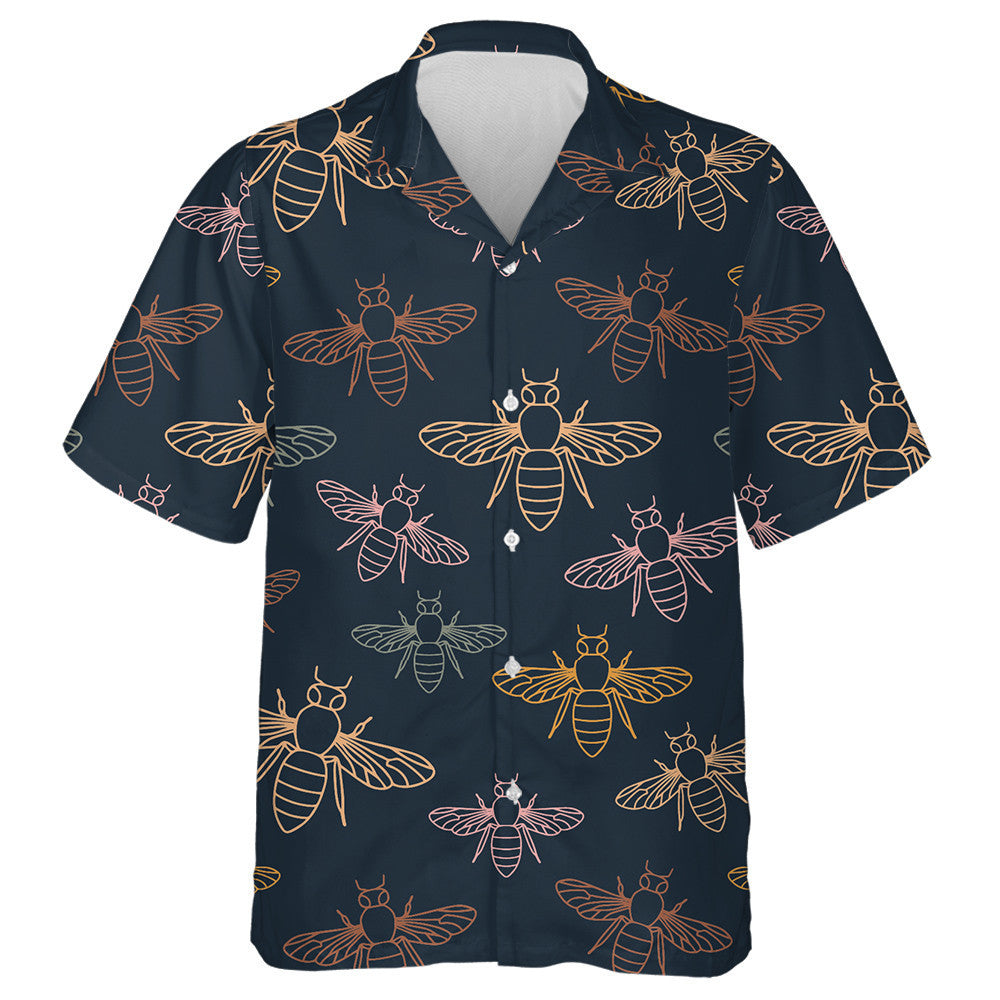 Natural Summer Multicolored Bees On A Dark Background Hawaiian Shirt, Hawaiian Shirt Gift, Christmas Gift