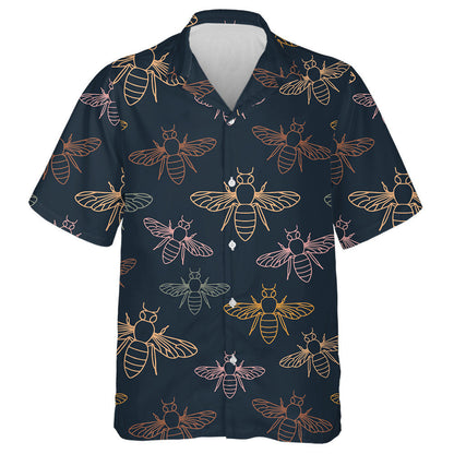 Natural Summer Multicolored Bees On A Dark Background Hawaiian Shirt, Hawaiian Shirt Gift, Christmas Gift