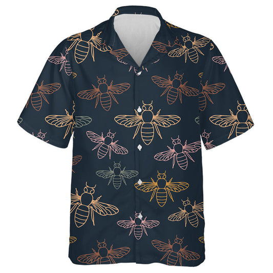 Natural Summer Multicolored Bees On A Dark Background Hawaiian Shirt, Hawaiian Shirt Gift, Christmas Gift