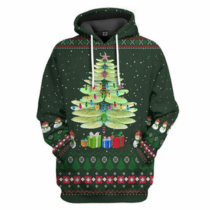 3D Dragonfly Ugly Christmas Tree Custom Hoodie Apparel