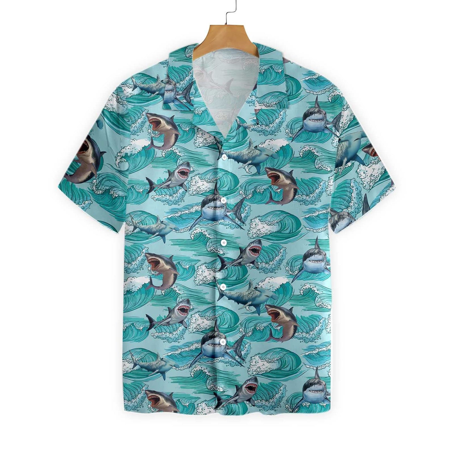 Sharks On Sea Waves Design Hawaiian Shirt, Hawaiian Shirt Gift, Christmas Gift