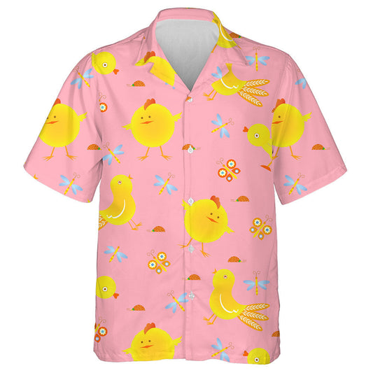 Funny Little Chicken With Buutterfly And Dragonfly Hawaiian Shirt, Hawaiian Shirt Gift, Christmas Gift