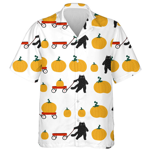 Autumn Harvest Festival Halloween Pumpkin And Cat Hawaiian Shirt, Hawaiian Shirt Gift, Christmas Gift