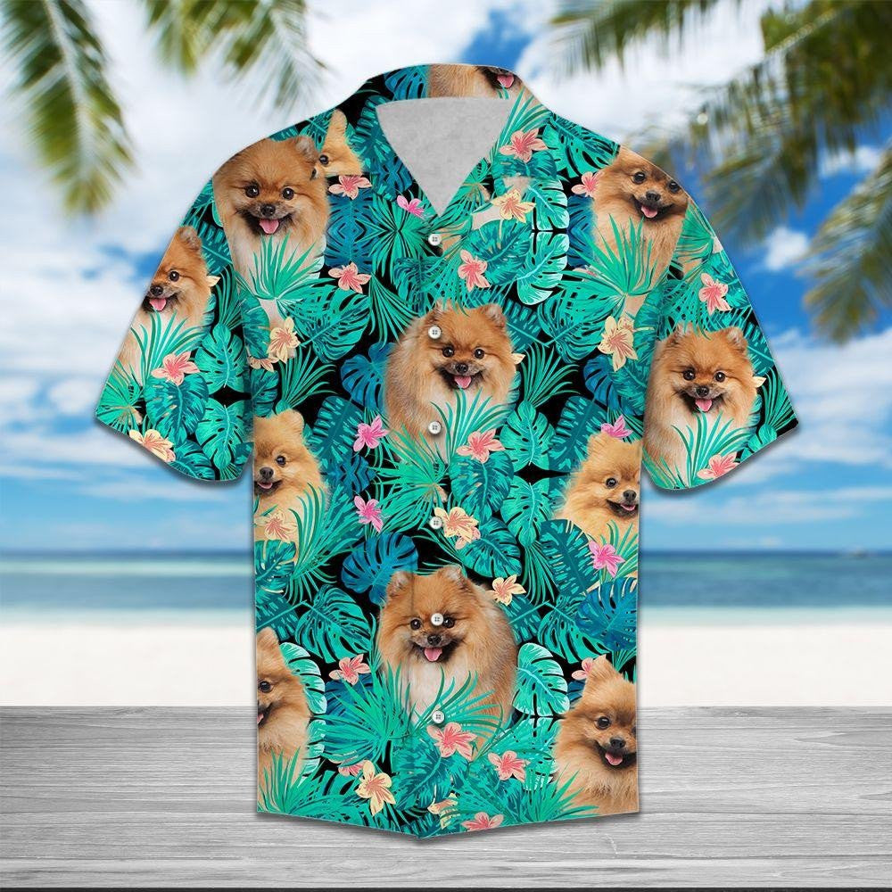 Appealing Love Of Pomeranian Tropical Jungle Design Hawaiian Shirt, Hawaiian Shirt Gift, Christmas Gift