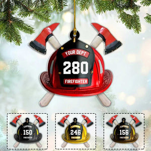 Personalized Firefighter'S Helmet Flat Acrylic Ornament For Fireman, Axe Firefighter Christmas Ornament For Him,Christmas Decoration