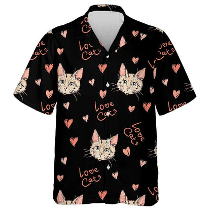 Cute Face Of Cat And Heart In Cartoon Style Hawaiian Shirt, Hawaiian Shirt Gift, Christmas Gift