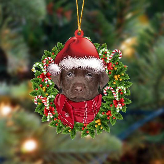CHOCOLATE Labrador-Xmas Bandana Hanging Christmas Plastic Hanging Ornament, Christmas Gift, Christmas Decoration