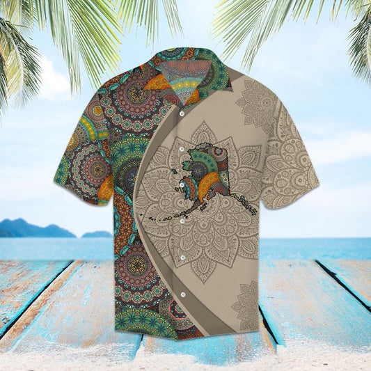 Brown Map Of Alaska Mandala Flower Patchwork Pattern Hawaiian Shirt, Hawaiian Shirt Gift, Christmas Gift