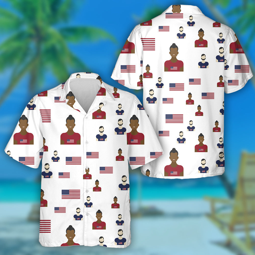 United States Of America Pattern With Flag And People Hawaiian Shirt, Hawaiian Shirt Gift, Christmas Gift
