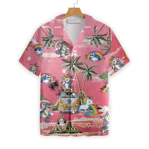 Baby Unicorn Summer Time Pink Background Design Hawaiian Shirt, Hawaiian Shirt Gift, Christmas Gift