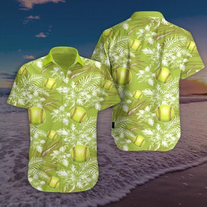 Green Summer Softball Background Design Hawaiian Shirt,Hawaiian Shirt Gift, Christmas Gift