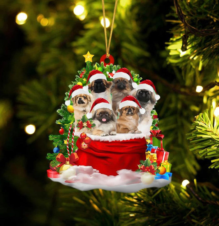 Pekingese Dogs In A Gift Bag Christmas Ornament Flat Acrylic Dog Ornament,Christmas Gift,Christmas Decoration