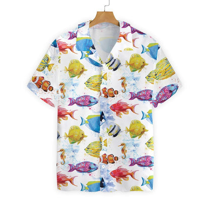 Fish Water Color On White Background Pattern Hawaiian Shirt, Hawaiian Shirt Gift, Christmas Gift