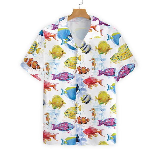 Fish Water Color On White Background Pattern Hawaiian Shirt, Hawaiian Shirt Gift, Christmas Gift