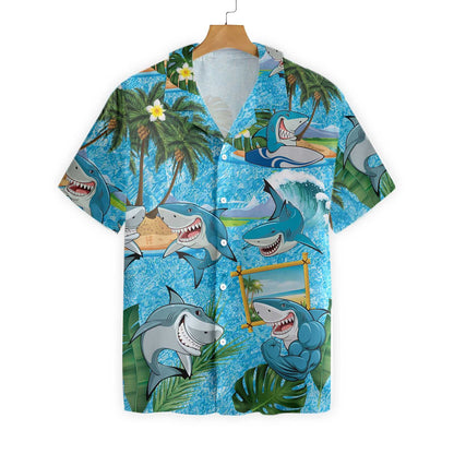 Excellent Sharks On The Beach Hawaiian Shirt,Hawaiian Shirt Gift, Christmas Gift